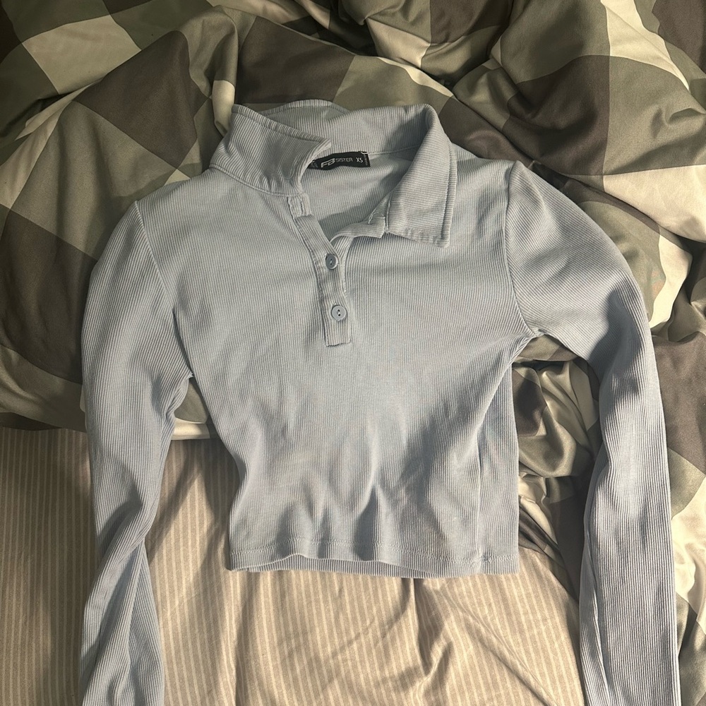 Light Blue Long Sleeve Crop Top